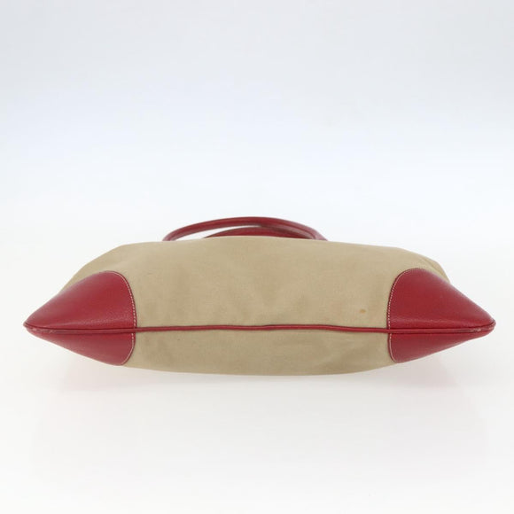 PRADA Tote Bag Canvas Beige Silver Auth 159129