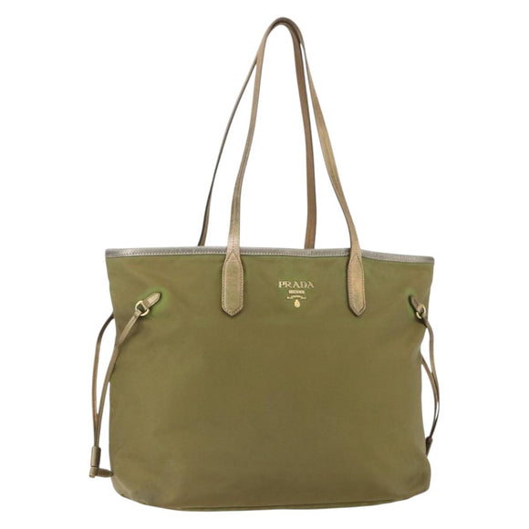 PRADA Hand Bag Nylon Khaki Gold Auth 159131