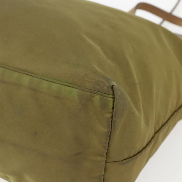 PRADA Hand Bag Nylon Khaki Gold Auth 159131