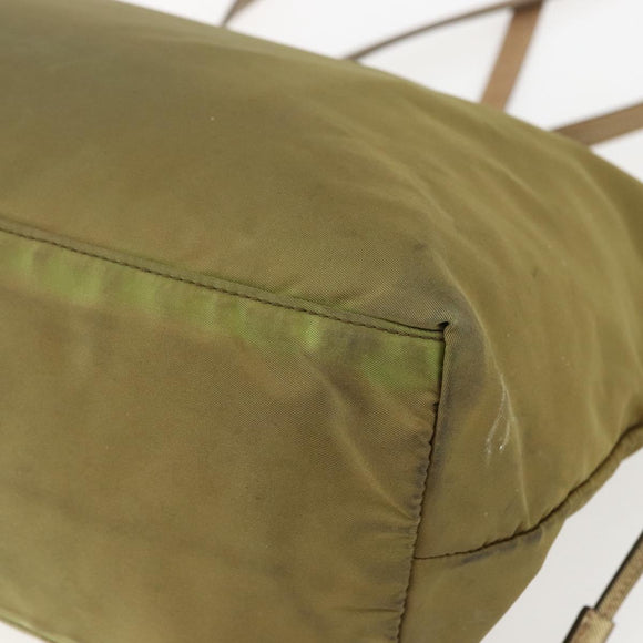 PRADA Hand Bag Nylon Khaki Gold Auth 159131