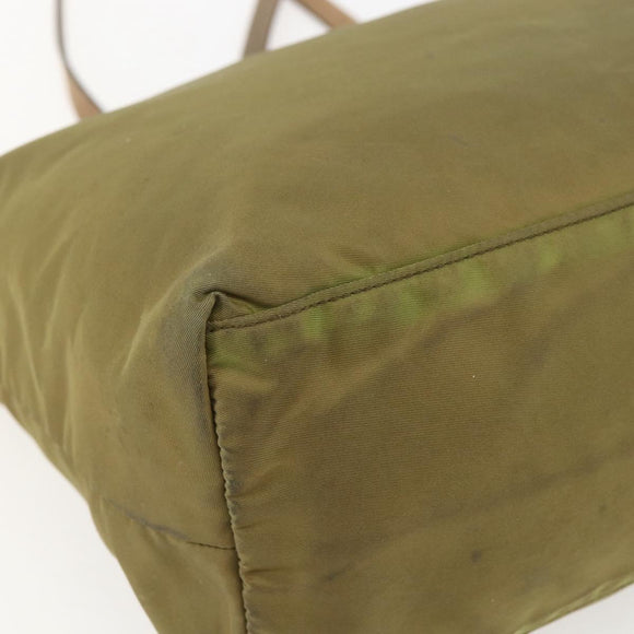 PRADA Hand Bag Nylon Khaki Gold Auth 159131