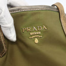 PRADA Hand Bag Nylon Khaki Gold Auth 159131-17