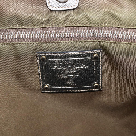 PRADA Hand Bag Nylon Khaki Gold Auth 159131