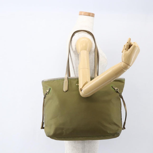 PRADA Hand Bag Nylon Khaki Gold Auth 159131