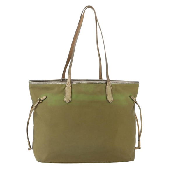 PRADA Hand Bag Nylon Khaki Gold Auth 159131