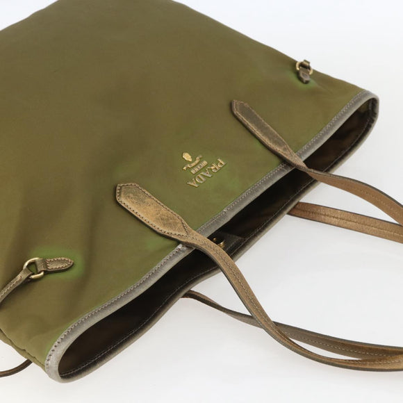 PRADA Hand Bag Nylon Khaki Gold Auth 159131