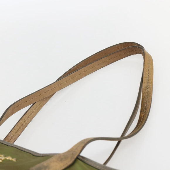 PRADA Hand Bag Nylon Khaki Gold Auth 159131