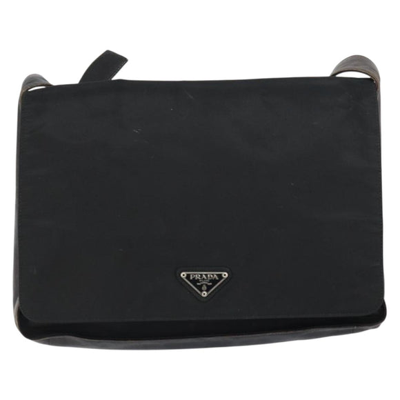 PRADA Shoulder Bag Nylon Black Silver Auth 159132