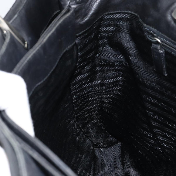 PRADA Hand Bag Nylon Black Silver Auth 159135