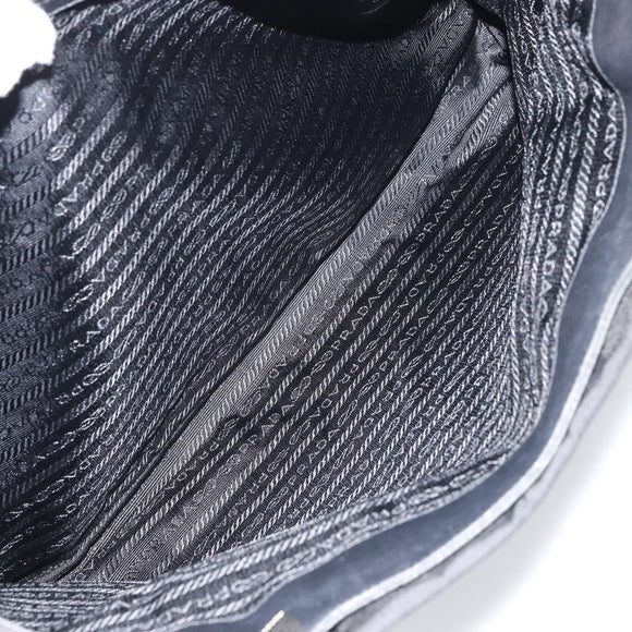 PRADA Hand Bag Nylon Black Silver Auth 159135