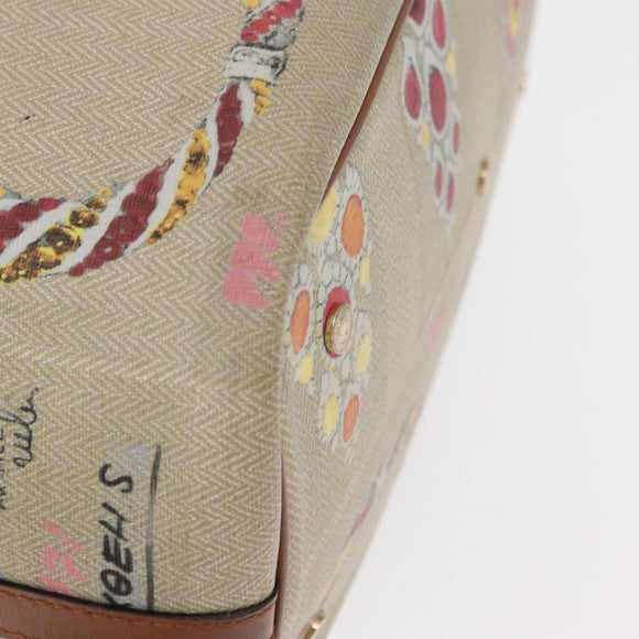 BVLGARI Tote Bag Canvas PVC Beige Gold Auth 159136