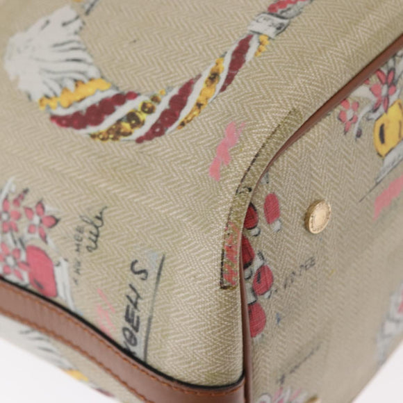 BVLGARI Tote Bag Canvas PVC Beige Gold Auth 159136