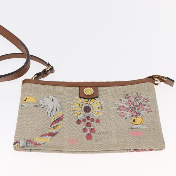 BVLGARI Tote Bag Canvas PVC Beige Gold Auth 159136