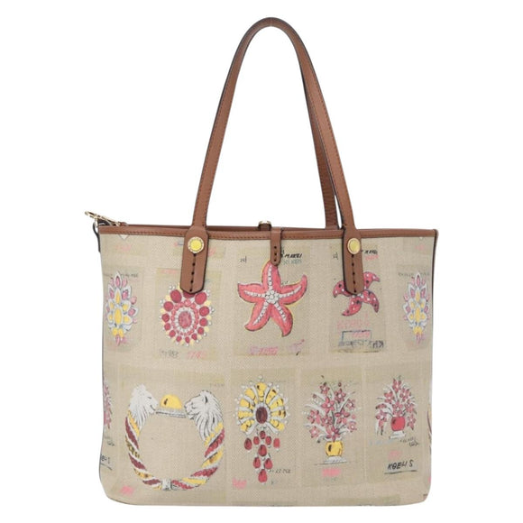 BVLGARI Tote Bag Canvas PVC Beige Gold Auth 159136