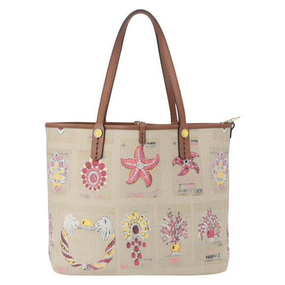 BVLGARI Tote Bag Canvas PVC Beige Gold Auth 159136