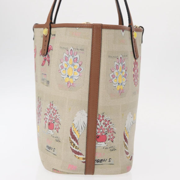 BVLGARI Tote Bag Canvas PVC Beige Gold Auth 159136