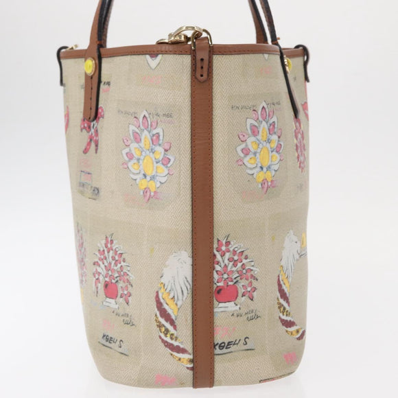 BVLGARI Tote Bag Canvas PVC Beige Gold Auth 159136