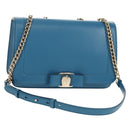 Salvatore Ferragamo Vala Chain Vala Shoulder Bag Leather Blue Gold Auth 159137V-1