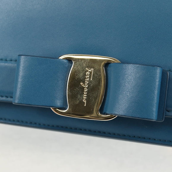 Salvatore Ferragamo Vala Chain Vala Shoulder Bag Leather Blue Gold Auth 159137V