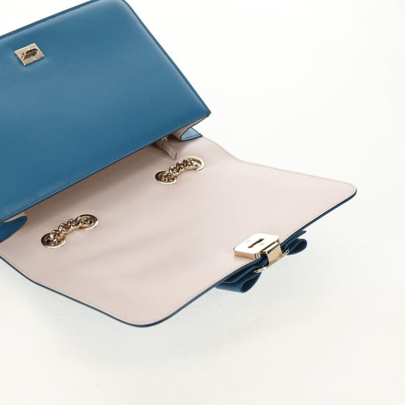Salvatore Ferragamo Vala Chain Vala Shoulder Bag Leather Blue Gold Auth 159137V