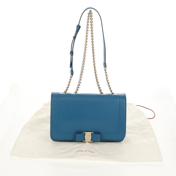 Salvatore Ferragamo Vala Chain Vala Shoulder Bag Leather Blue Gold Auth 159137V