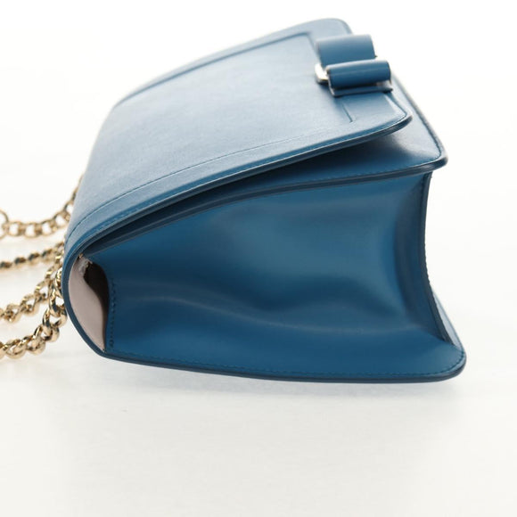 Salvatore Ferragamo Vala Chain Vala Shoulder Bag Leather Blue Gold Auth 159137V