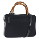 GUCCI Bamboo Hand Bag Nylon 2way Black Silver 000 2040 0538 Auth 159138-1