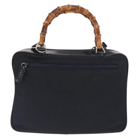 GUCCI Bamboo Hand Bag Nylon 2way Black Silver 000 2040 0538 Auth 159138