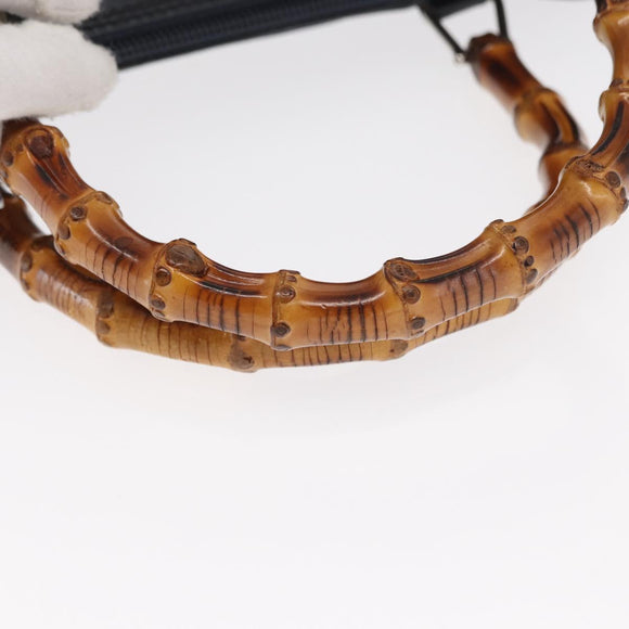 GUCCI Bamboo Hand Bag Nylon 2way Black Silver 000 2040 0538 Auth 159138