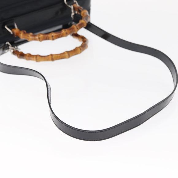 GUCCI Bamboo Hand Bag Nylon 2way Black Silver 000 2040 0538 Auth 159138