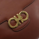Salvatore Ferragamo Gancini Shoulder Bag Leather Brown Gold Auth 159139-17