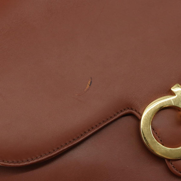Salvatore Ferragamo Gancini Shoulder Bag Leather Brown Gold Auth 159139