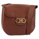Salvatore Ferragamo Gancini Shoulder Bag Leather Brown Gold Auth 159139-1
