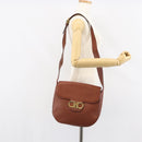 Salvatore Ferragamo Gancini Shoulder Bag Leather Brown Gold Auth 159139-23