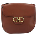 Salvatore Ferragamo Gancini Shoulder Bag Leather Brown Gold Auth 159139-13