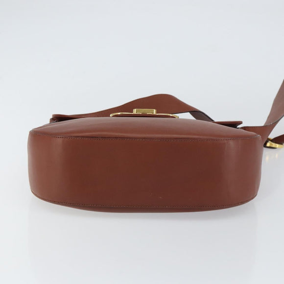 Salvatore Ferragamo Gancini Shoulder Bag Leather Brown Gold Auth 159139