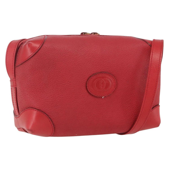 GUCCI Shoulder Bag Leather Red Gold Auth 159140