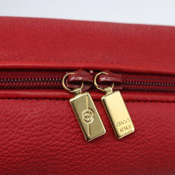 GUCCI Shoulder Bag Leather Red Gold Auth 159140