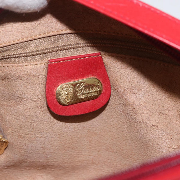 GUCCI Shoulder Bag Leather Red Gold Auth 159140