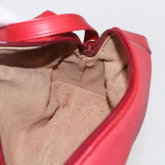 GUCCI Shoulder Bag Leather Red Gold Auth 159140
