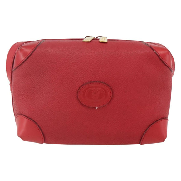 GUCCI Shoulder Bag Leather Red Gold Auth 159140