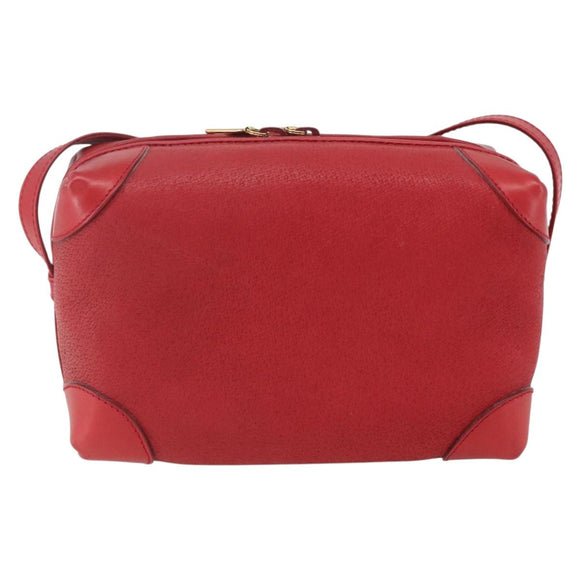 GUCCI Shoulder Bag Leather Red Gold Auth 159140