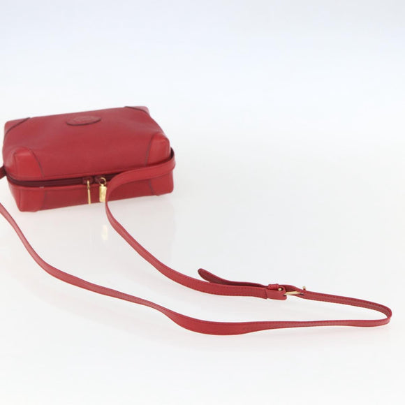 GUCCI Shoulder Bag Leather Red Gold Auth 159140