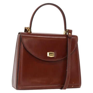 BALLY Hand Bag Leather 2way Brown Gold Auth 159141