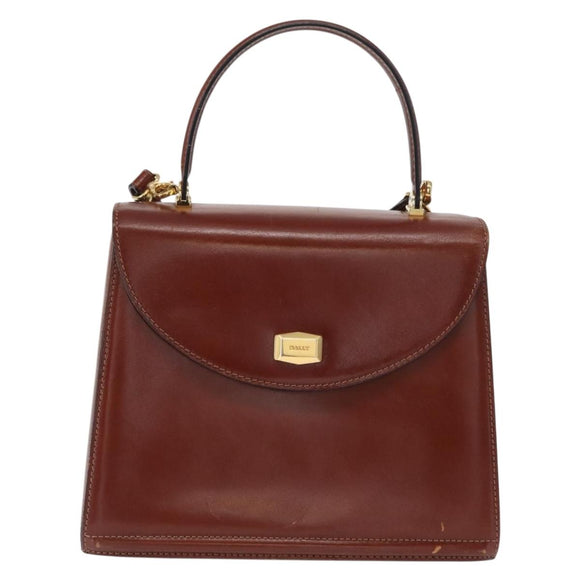 BALLY Hand Bag Leather 2way Brown Gold Auth 159141