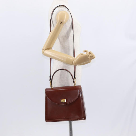 BALLY Hand Bag Leather 2way Brown Gold Auth 159141