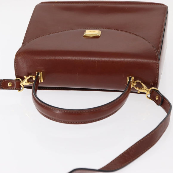BALLY Hand Bag Leather 2way Brown Gold Auth 159141