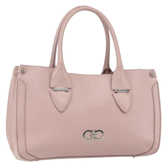 Salvatore Ferragamo Gancini Hand Bag Leather Pink Silver Auth 159143