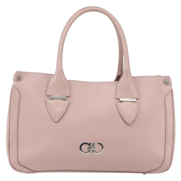 Salvatore Ferragamo Gancini Hand Bag Leather Pink Silver Auth 159143