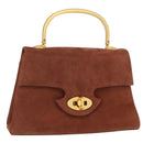 GIVENCHY Hand Bag Suede Brown Gold Auth 159158-1